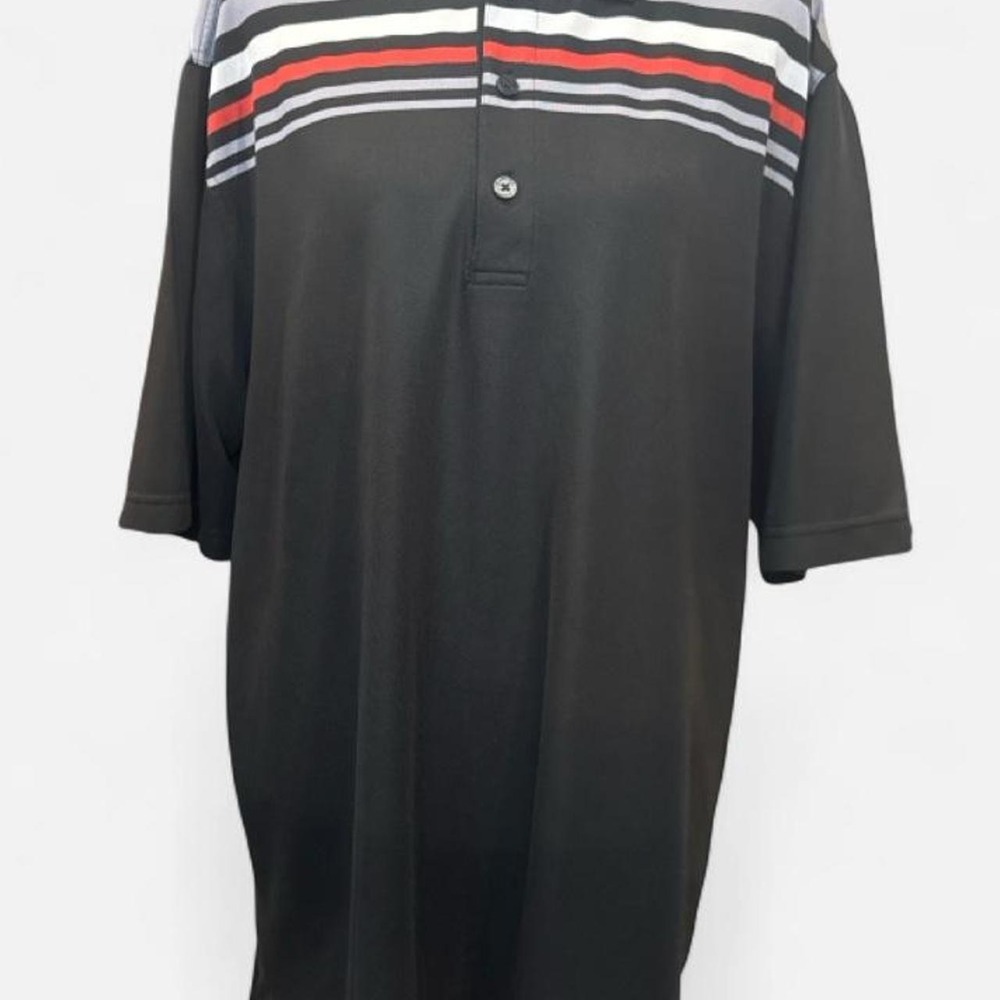 Ashworth Mens Black Striped Short Sleeve Golf Polo Shirt Red Grey White